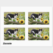 ひまわりの木の枝にかわいいタキシード猫 – 長方形シール (シート)