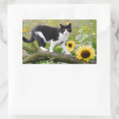 ひまわりの木の枝にかわいいタキシード猫 – 長方形シール (バッグ)
