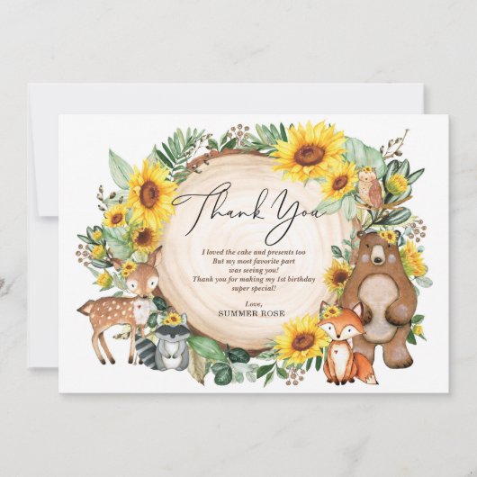 ひまわりの森の夏1歳の誕生日ありがとう サンキューカード (正面)