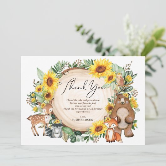 ひまわりの森の夏1歳の誕生日ありがとう サンキューカード (スタンド正面)