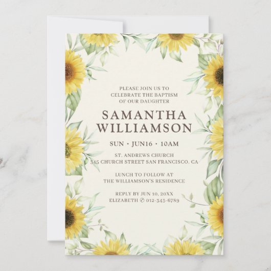 ひまわりの植物学のバプテスマフローラ 招待状 (正面)
