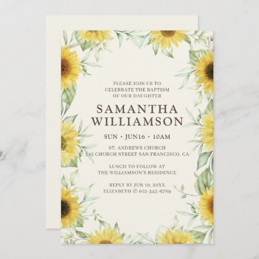 ひまわりの植物学のバプテスマフローラ 招待状 (正面/裏面)
