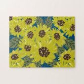 ひまわりの植物画 黄色 青 ジグソーパズル (横)