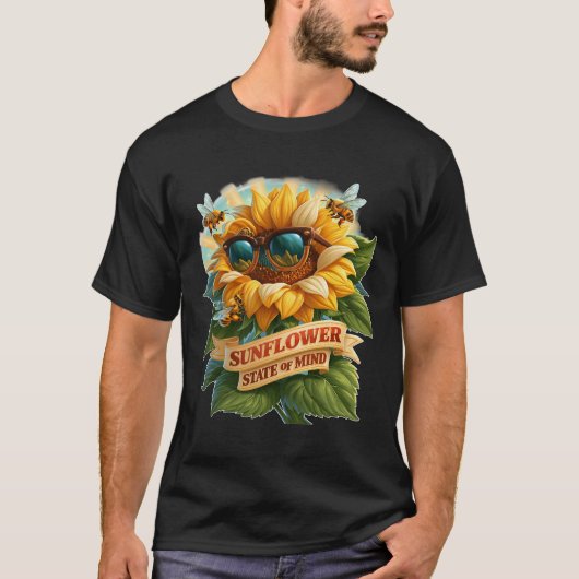 ひまわりの気分でクールな夏のミツバチ Tシャツ (正面)