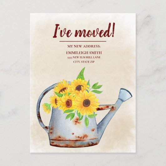 ひまわりの水やりの缶 水彩画 住所変更 ポストカード (正面)