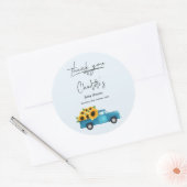 ひまわりの水彩トラックのベイビーシャワー ラウンドシール (封筒)