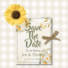 ひまわりの水彩フラワー Save the Date ポストカード