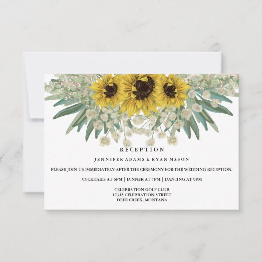 ひまわりの水彩画 ウェディングパーティ 招待状 (正面)