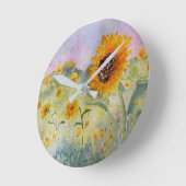 ひまわりの水彩 ラウンド壁時計 (傾斜)