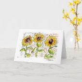 ひまわりの水色グリーティングカード(3枚) カード (黄色い花)