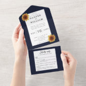 ひまわりの濃結婚紺の封筒一式 オールインワン招待状 (貼ってはがせる)