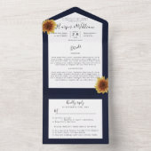 ひまわりの濃結婚紺の封筒一式 オールインワン招待状 (内側)