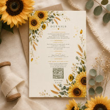 ひまわりの田舎の結婚式詳細カード