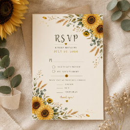 ひまわりの田舎の結婚式RSVPカード 出欠カード