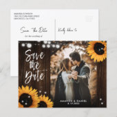 ひまわりの田舎風ウッド ウェディング 写真 Save The Date 案内ポストカード (正面/裏面)