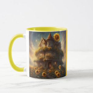 ひまわりの畑の中のファンタジーなひまわりハウス マグカップ