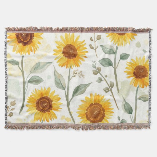 ひまわりの畑の水彩画 花 黄色 スローブランケット (正面)