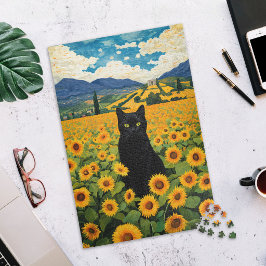 ひまわりの畑の黒猫ジグソーパズル ジグソーパズル