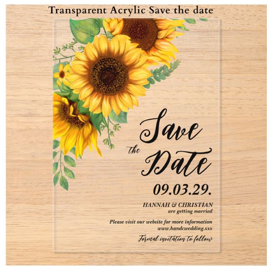ひまわりの秋のSave the date アクリル招待状