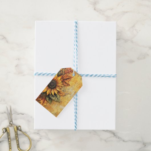 ひまわりの秋紅葉ミックスメディア ギフトタグ (より糸付き)