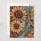 ひまわりの秋紅葉ミックスメディア ポストカード (正面/裏面)