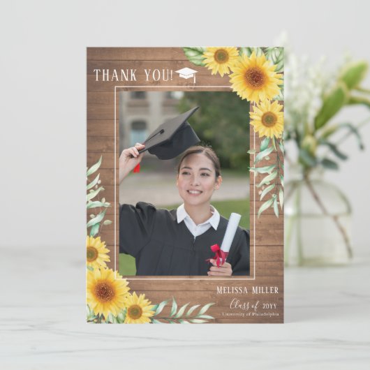 ひまわりの粗木の卒業サンキューカード 招待状 (スタンド正面)