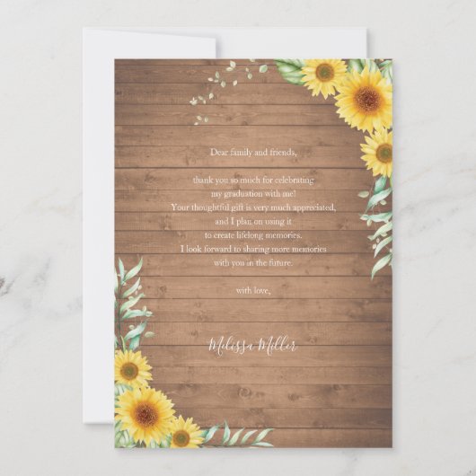 ひまわりの粗木の卒業サンキューカード 招待状 (裏面)