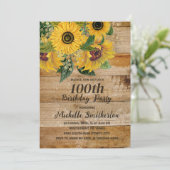ひまわりの納屋の木製ウエスタン100歳の誕生日 招待状 (スタンド正面)