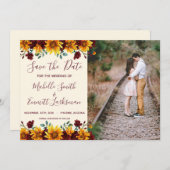 ひまわりの素朴な地方のバーガンディー Save the Date セーブザデート (正面/裏面)