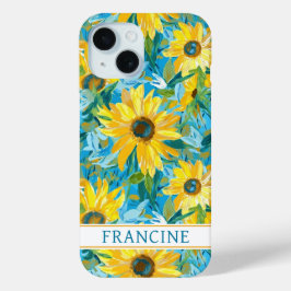 ひまわりの絵のイニシャル入り iPhone 15ケース