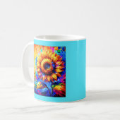 ひまわりの絵 印象的な色彩 ひまわりの力 コーヒーマグカップ (正面左)