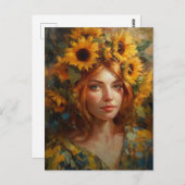 ひまわりの美しい女性 ポストカード (正面/裏面)