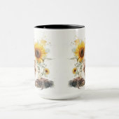 ひまわりの美しい水彩タビーキャット マグカップ (中央)