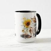 ひまわりの美しい水彩タビーキャット マグカップ (正面右)