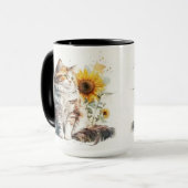 ひまわりの美しい水彩タビーキャット マグカップ (正面左)
