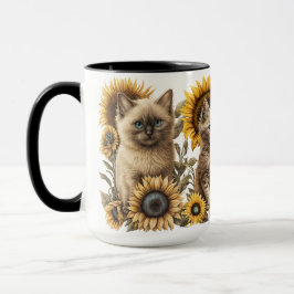 ひまわりの美しい水彩子猫 マグカップ