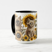 ひまわりの美しい水彩子猫 マグカップ (正面左)