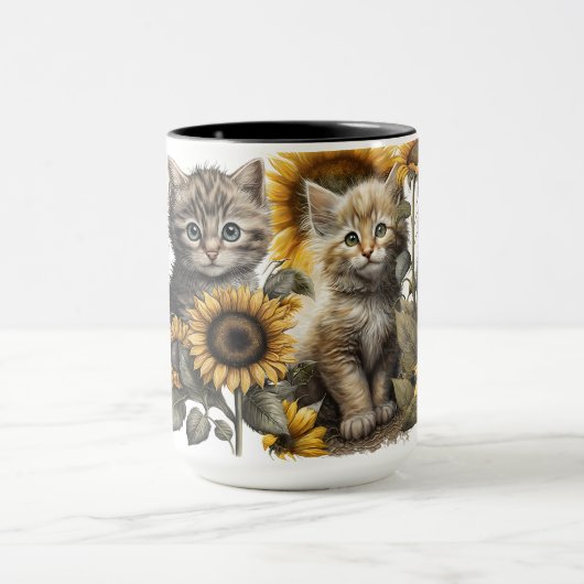 ひまわりの美しい水彩子猫 マグカップ (中央)