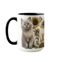 ひまわりの美しい水彩子猫