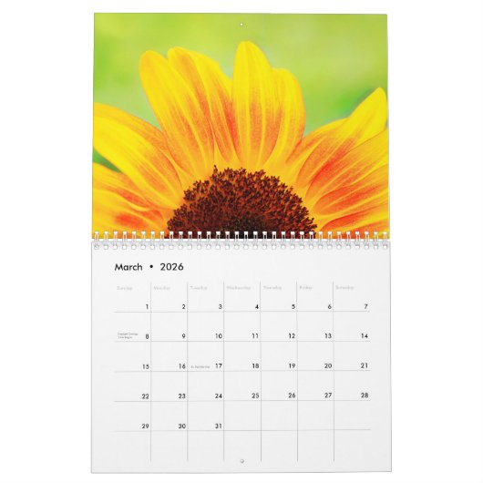ひまわりの美しい カレンダー (3月 2026)