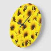 ひまわりの背景 ラージ壁時計 (傾斜)
