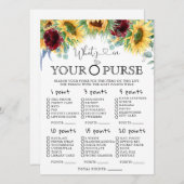 ひまわりの花あなたの財布のブライダルシャワーゲーム 招待状 (正面/裏面)