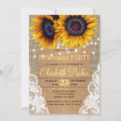 ひまわりの花がラップとレース秋の退職パーティー 招待状 (正面)