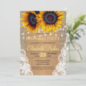 ひまわりの花がラップとレース秋の退職パーティー 招待状 (スタンド正面)