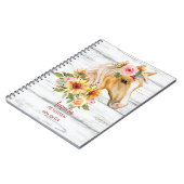 ひまわりの花が咲く美しいパロミノカスタム馬 ノートブック (左側)