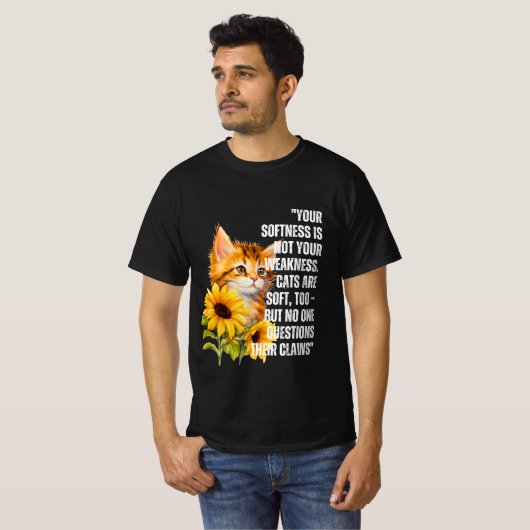 ひまわりの花が咲く「柔らかいが強い」引用文T-Shir Tシャツ (正面フル)