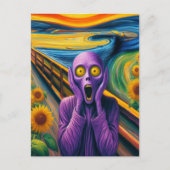 ひまわりの花で叫ぶ紫のエイリアン ポストカード (正面)