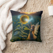 ひまわりの花で呪文を唱える少女 クッション (ブランケット)