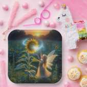 ひまわりの花で呪文を唱える少女 ペーパープレート (パーティー)