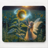 ひまわりの花で呪文を唱える少女 マウスパッド (正面)